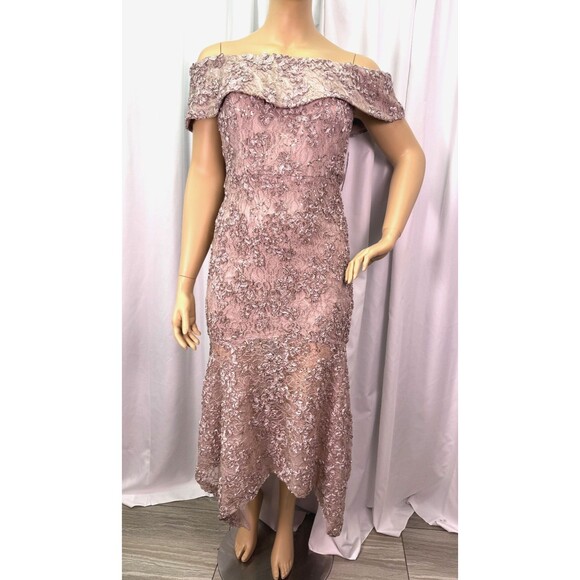 Xscape 18W Taupe Off Shoulder Lace Sequin Gown Formal Evening Wedding Dress NWT - Picture 2 of 16